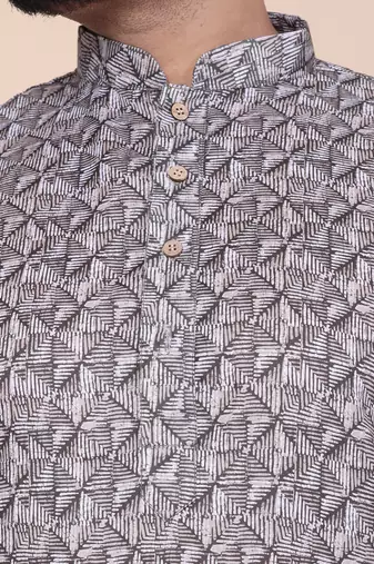 Men's grey cotton silk kurta