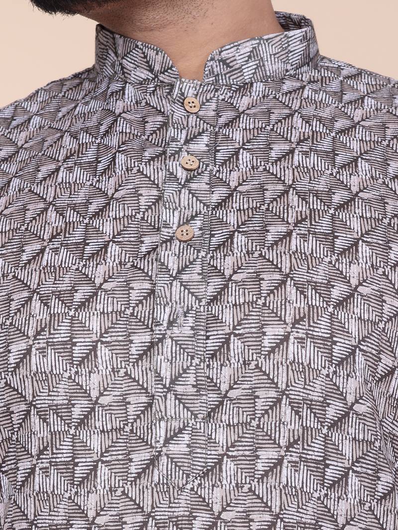 Men's grey cotton silk kurta