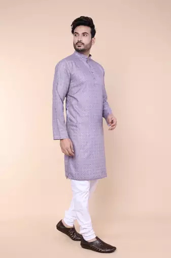 Men's mouve cotton silk kurta