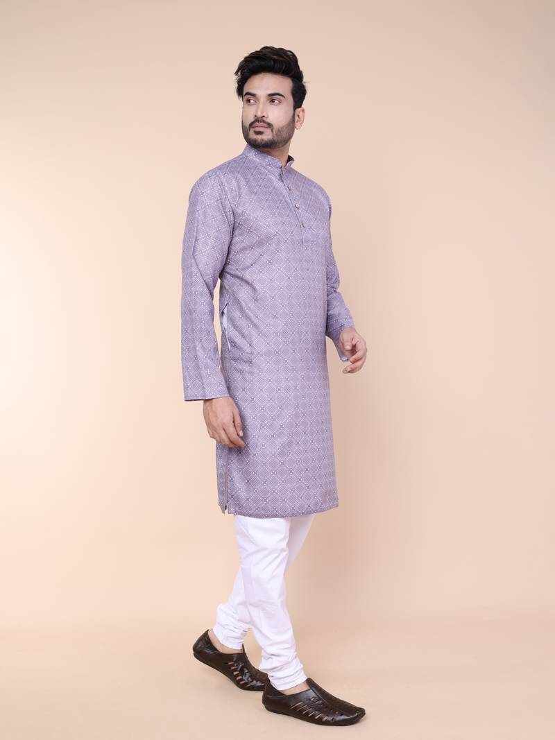 Men's mouve cotton silk kurta