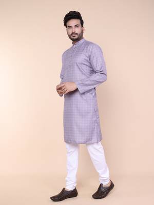 Men's mouve cotton silk kurta 3