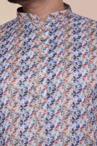 Men's blue and orange cotton silk kurta