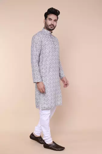 Men's ash cotton silk kurta