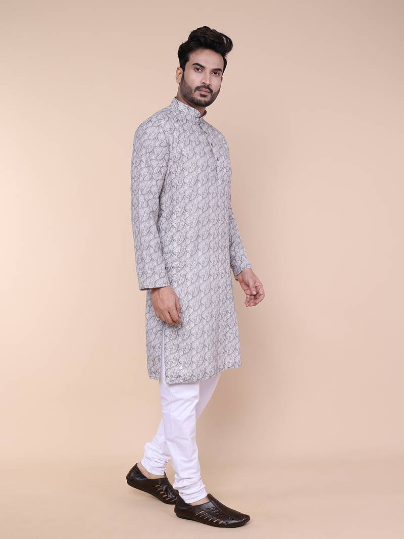 Men's ash cotton silk kurta