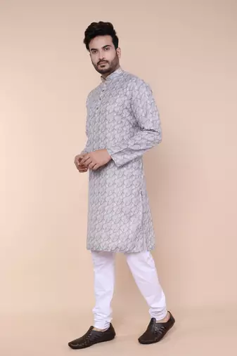 Men's ash cotton silk kurta