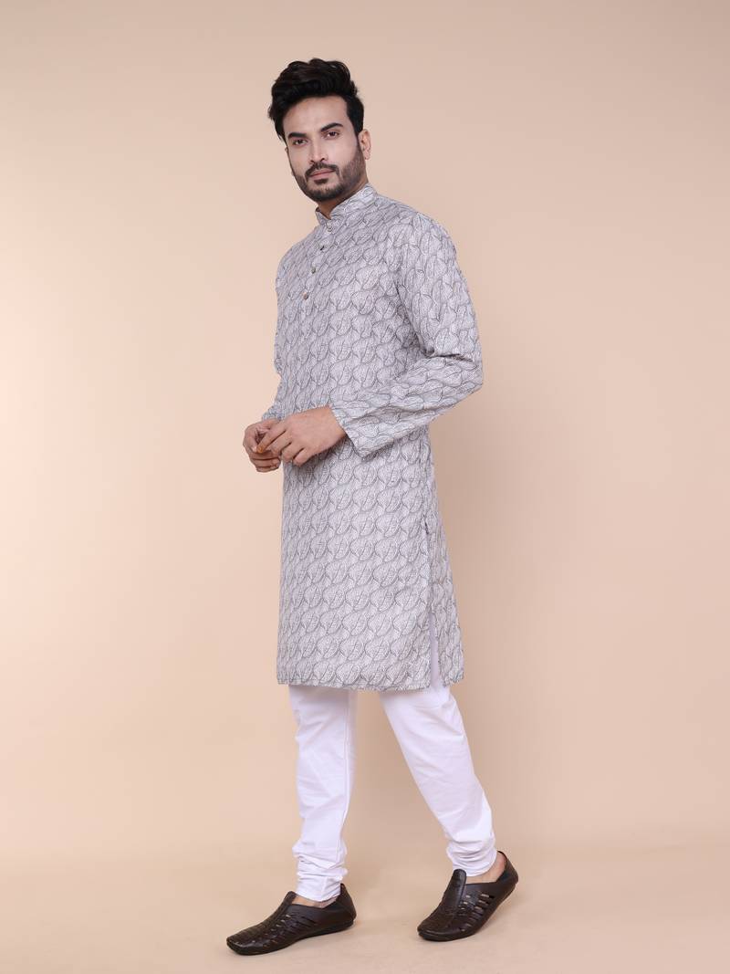 Men's ash cotton silk kurta