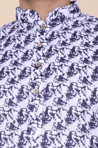 Men's blue and white cotton silk kurta