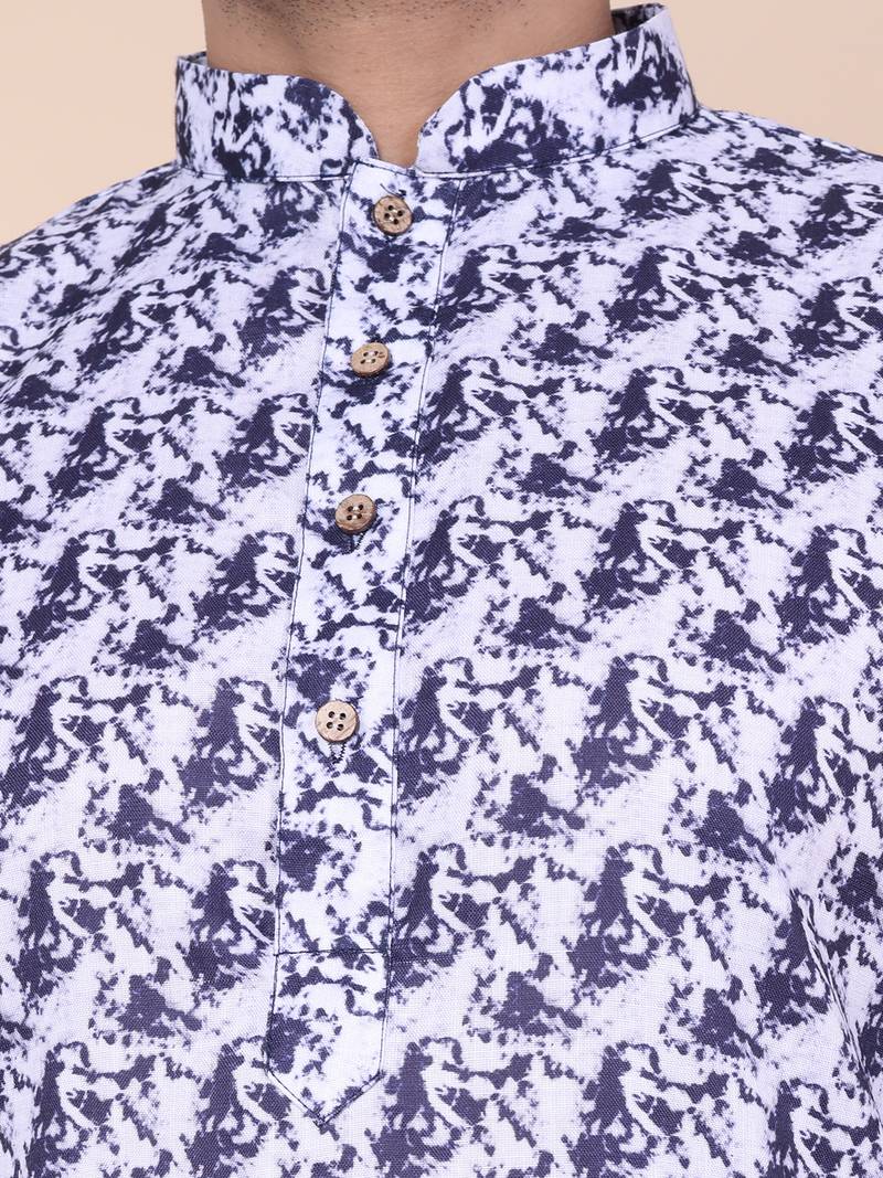 Men's blue and white cotton silk kurta