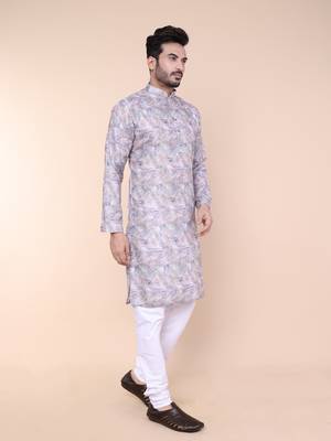 Men's multi colour cotton silk kurta 2