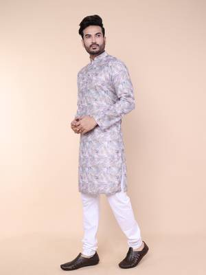 Men's multi colour cotton silk kurta 3