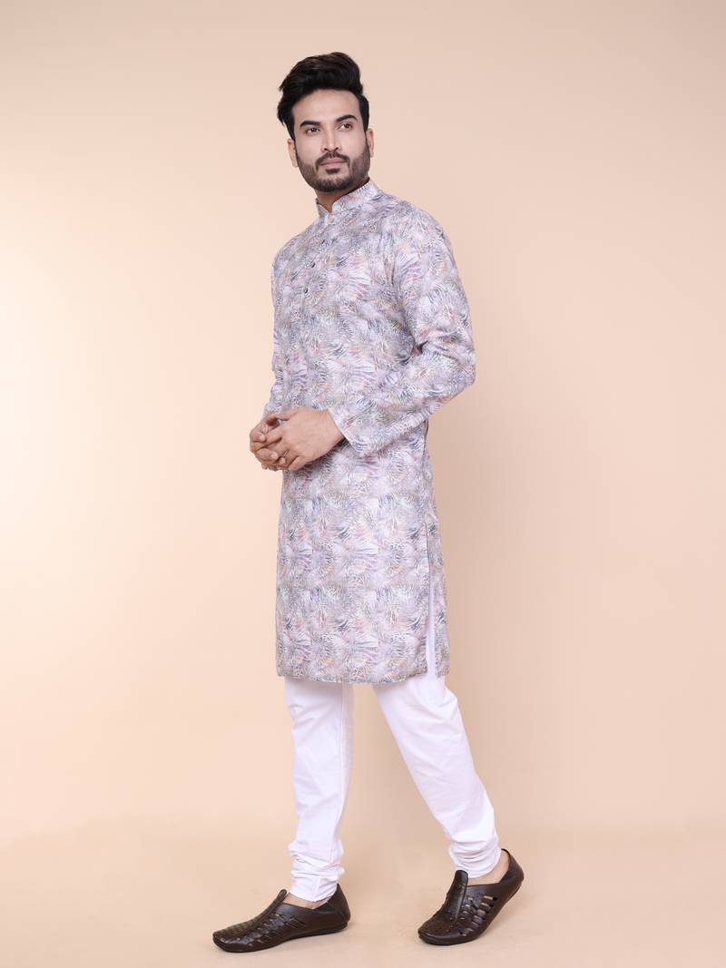Men's multi colour cotton silk kurta
