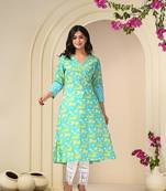 green printed cotton kurti for women