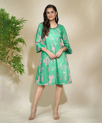 Green pink beaded dress a line with center pleate 1