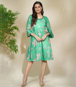 Green pink beaded dress a line with center pleate