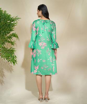 Green pink beaded dress a line with center pleate 3