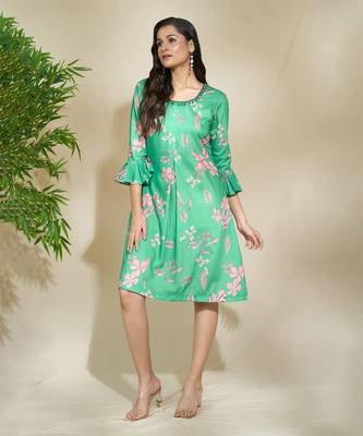 Green pink beaded dress a line with center pleate 4