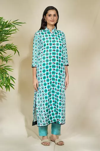 Aqua beaded long cape with intricate hand work of african bead cutdana sequnce blue jaam cotton pants