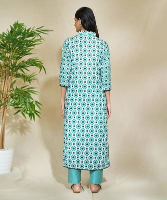 Aqua beaded long cape with intricate hand work of african bead cutdana sequnce blue jaam cotton pants 3