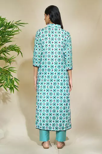 Aqua beaded long cape with intricate hand work of african bead cutdana sequnce blue jaam cotton pants