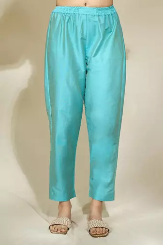 Aqua beaded long cape with intricate hand work of african bead cutdana sequnce blue jaam cotton pants