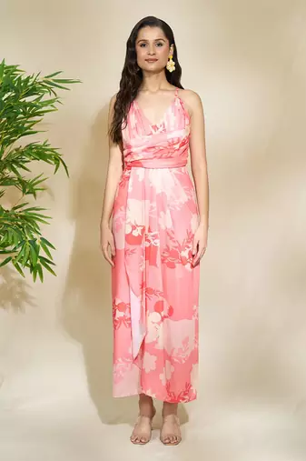 Blue mustard drape dress with adjustable strap multi drapes