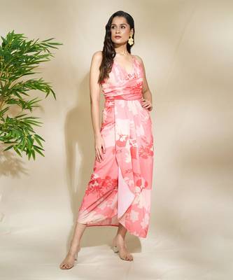 Blue mustard drape dress with adjustable strap multi drapes 4