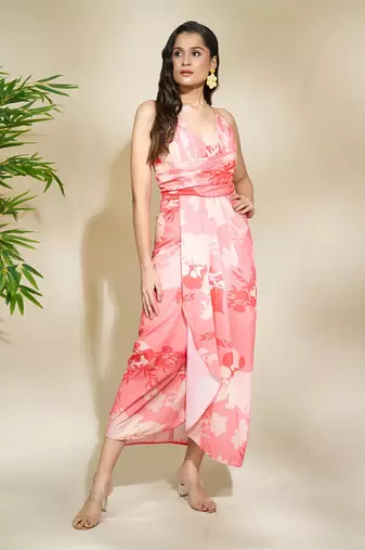 Blue mustard drape dress with adjustable strap multi drapes