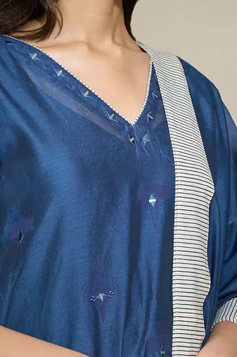 Indigo Plain Chanderi Kurta Set With Slip