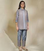 Grey mirror work shirt set - block printing pockets different print layouts mirror work pants