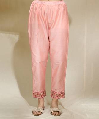Peach Embroidered Chanderti  Kurta With Pants And Slip 4