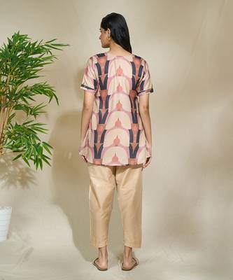 Brown tagai tunic with beige pants - resham tagai sequence work a line cut 3