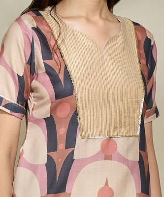 Brown tagai tunic with beige pants - resham tagai sequence work a line cut 4
