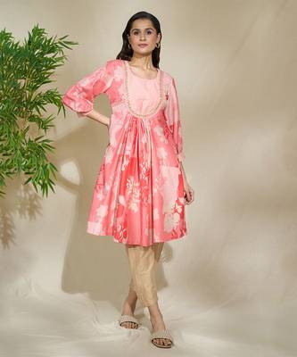 Peach pintexed tunic with pearl cutdana work beige pants 1