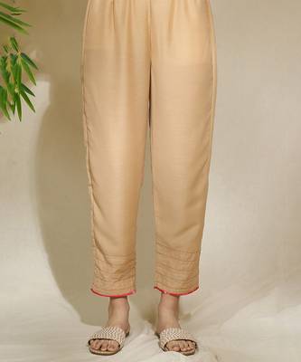 Beige red pink tunic set - tagai work highlighted zari sequence work on pants sleeves & back 3