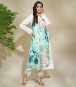 Blue floral overlap multistyler - the monochrome kurta & pant