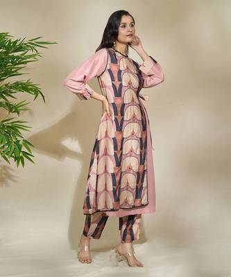blush rose Floral Printed Linen kurta & pant 1