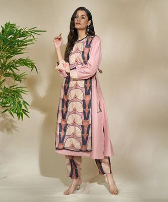 blush rose Floral Printed Linen kurta & pant 2