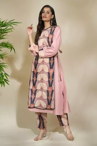 blush rose Floral Printed Linen kurta & pant