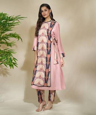 blush rose Floral Printed Linen kurta & pant 4