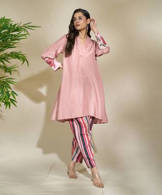 Rose blush tunic with pink toned striped pant 1