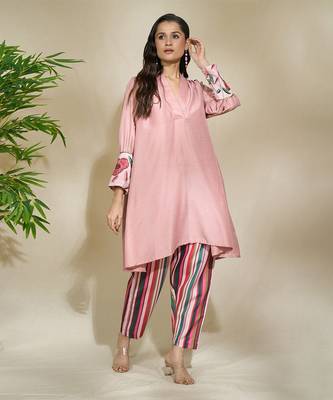 Rose blush tunic with pink toned striped pant 2