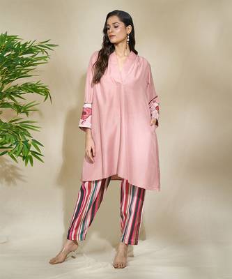 Rose blush tunic with pink toned striped pant 3