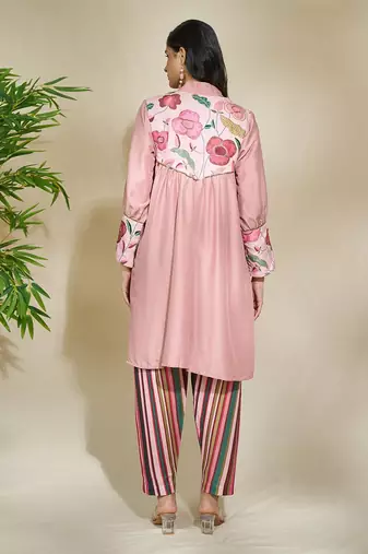 Rose blush tunic with pink toned striped pant