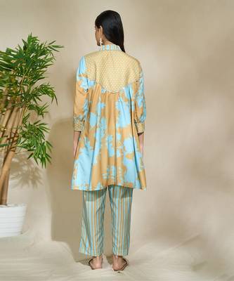 Mustard blue multi print tunic striped pant 3