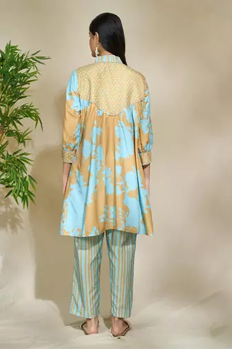 Mustard blue multi print tunic striped pant
