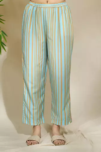 Mustard blue multi print tunic striped pant