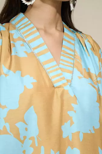 Mustard blue multi print tunic striped pant