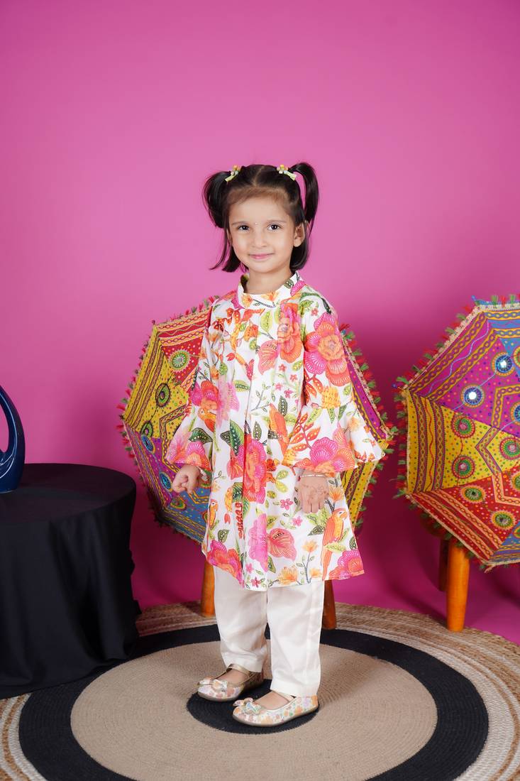 Multicolour Flower Printed Kurti Pant 