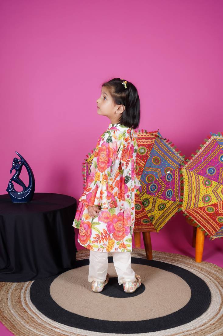 Multicolour Flower Printed Kurti Pant 