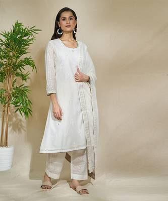 White mirror work suit 1
